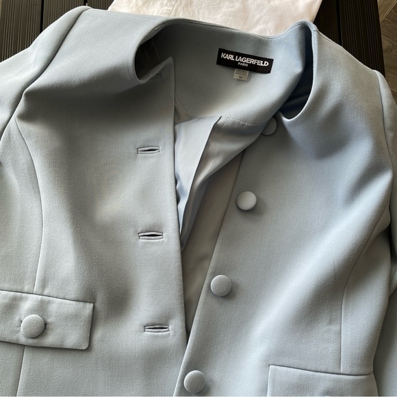 Karl Lagerfeld Paris Pantsuit Blazer Jacket 10 Light Blue - Picture 10 of 13